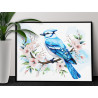  Голубая сойка на ветвях с цветами Природа Птицы Весна 80х100 Раскраска картина по номерам на холсте AAAA-NK588-80x100