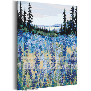 Синие люпины на поле Природа Пейзаж Цветы Лес Лето 100х125 Раскраска картина по номерам на холсте