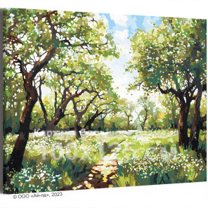 Дорога в яблоневом саду Пейзаж Природа Деревья Лес Лето 100х125 Раскраска картина по номерам на холсте