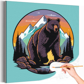 1 Медведь на фоне гор Животные Хищники Природа Лес Для детей Детские Раскраска картина по номерам на холсте