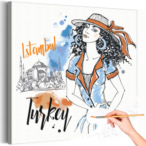 1 Девушка в Стамбуле Город Турция Портрет Женщина Пейзаж Раскраска картина по номерам на холсте