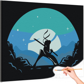 1 Японский воин на фоне луны Люди Ниндзя Ночь Мультики Легкая Аниме Для мальчика Раскраска картина по номерам на холсте