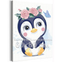 Пингвин с розами и бабочкой Коллекция Cute animals Животные Птицы Для детей Детские Для девочек Для малышей 60х80 Раскраска карт