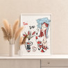 4 Девушка с котом и тюльпанами Чаепитие Еда Женщина Люди Кошка Животные Цветы в вазе Букет Интерьерная Для девочек Раскраска кар