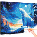 Белый медведь на природе Животные Пейзаж Зима Звездная ночь Закат Лес Раскраска картина по номерам на холсте
