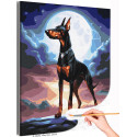 Доберман на фоне луны Животные Собака Звездная ночь Стильная Раскраска картина по номерам на холсте