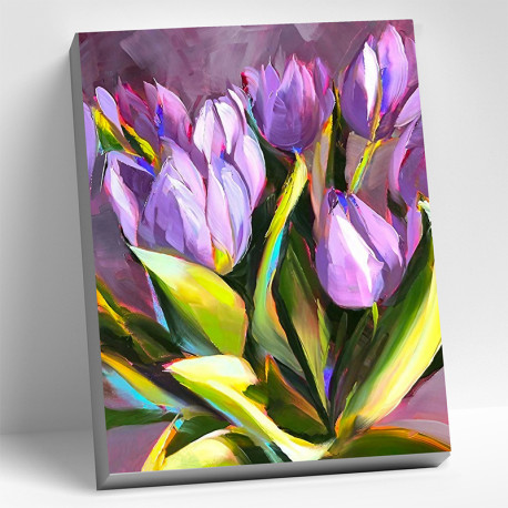  Фиолетовые тюльпаны Раскраска картина по номерам на цветном холсте Molly KK0863
