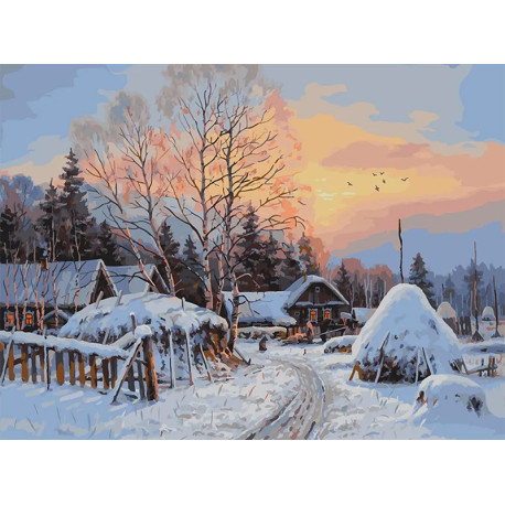  Зимний вечер Раскраска картина по номерам на холсте Белоснежка 1136-AS