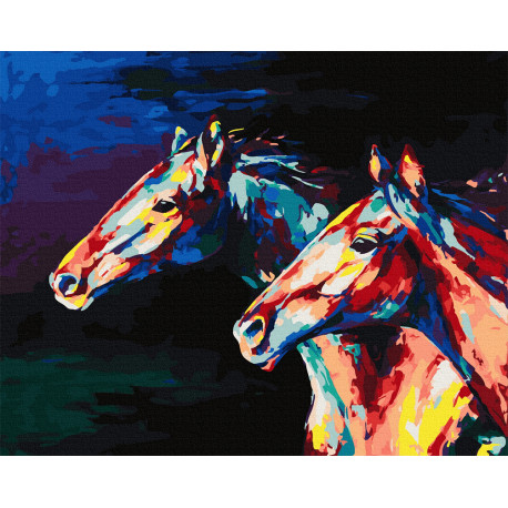  Цветные лошади Раскраска картина по номерам на холсте ZX 24357