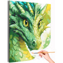 Портрет яркого зеленого дракона Влюблен в тебя Фэнтези Животные Символ года Новый год Раскраска картина по номерам на холсте