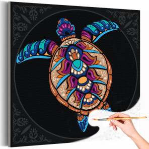 1 Морская черепаха с узорами Животные Яркая Интерьерная Коллекция дудлинг 40х40 Раскраска картина по номерам на холсте