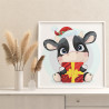 3 Корова с подарком на Рождество Новый год Животные Бык Зима Для детей Детская Для девочки Для мальчика 40х40 Раскраска картина 