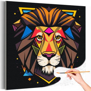 1 Яркий геометрический лев Животные Хищники Африка Для детей Раскраска картина по номерам на холсте