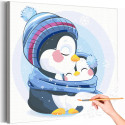 Мама пингвин с малышом в шарфе Коллекция Cute animals Зима Животные Птицы Для детей Детские Для девочек Для мальчиков Раскраска картина по номерам на холсте