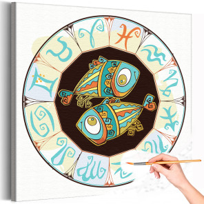 1 Рыбы в круге Знак Зодиак Для детей Детские Раскраска картина по номерам на холсте