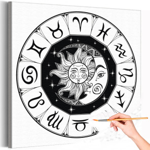 1 Солнце и луна Зодиакальный круг Орнамент Звезды Зодиак Звездная ночь Раскраска картина по номерам на холсте