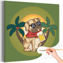 1 Мопс с кружкой пива на пляже Пес Собака Женок Животные Раскраска картина по номерам на холсте