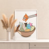 3 Котики и китайская еда Животные Кошки Коты Котята Для кухни Для Детей Детская Смешная Раскраска картина по номерам на холсте
