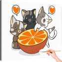 Котики любят апельсин Животные Кошки Коты Котята Яркая Еда Для Детей Детская Легкая Смешная Раскраска картина по номерам на холсте
