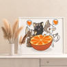 3 Котики любят апельсин Животные Кошки Коты Котята Яркая Еда Для Детей Детская Легкая Смешная Раскраска картина по номерам на хо