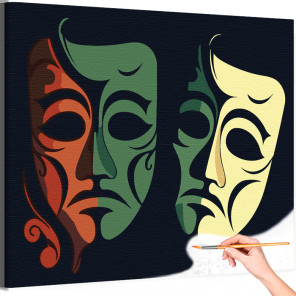 1 Грустные театральные маски Лица Минимализм Интерьерная Легкая Раскраска картина по номерам на холсте