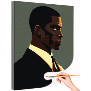 1 Африканец в костюме Портрет Люди Мужчина Простая Минимализм Интерьерная Стильная Раскраска картина по номерам на холсте