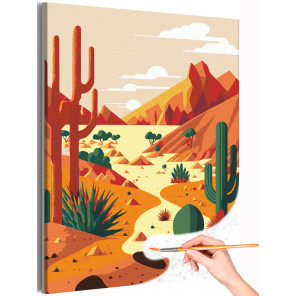 1 Мексиканский пейзаж Закат Природа Пустыня Горы Раскраска картина по номерам на холсте