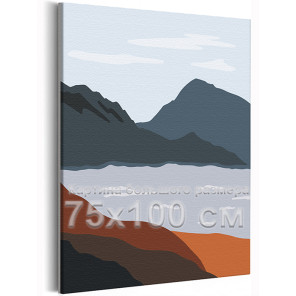 Озеро в горах Пейзаж Минимализм Природа Интерьерная Стильная Скандинавская 75х100 Раскраска картина по номерам на холсте