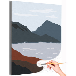 1 Озеро в горах Пейзаж Минимализм Природа Интерьерная Стильная Скандинавская Раскраска картина по номерам на холсте