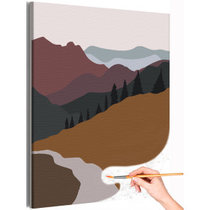 1 Горный пейзаж минимализм Природа Интерьерная Стильная Скандинавская Лес Река Раскраска картина по номерам на холсте