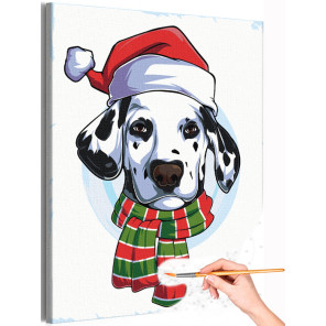 1 Долматин в новогодней шапке Животные Собаки Новый год Рождество Для детей Раскраска картина по номерам на холсте