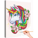 1 Радужный единорог с цветами Животные Для детей Для девочек Фэнтези Раскраска картина по номерам на холсте