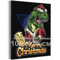 Динозавр в костюме Санта-Клауса Новый год Рождество 100х125 Раскраска картина по номерам на холсте
