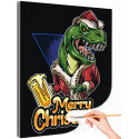 1 Динозавр в костюме Санта-Клауса Новый год Рождество Раскраска картина по номерам на холсте