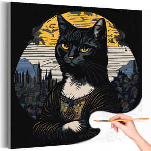 1 Мона Лиза черная кошка Животные Коты Мем Классика Раскраска картина по номерам на холсте