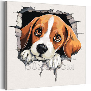 Бигль с большими глазами Животные Щенок Собака 80х80 Раскраска картина по номерам на холсте
