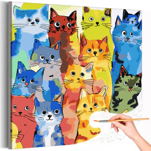 1 Радужные котики Животные Кошки Коты Котята Яркая Для Детей Детская Раскраска картина по номерам на холсте