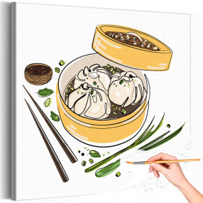 1 Японские пельмени Коллекция Line Еда Для кухни Интерьерная Раскраска картина по номерам на холсте