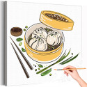Японские пельмени Коллекция Line Еда Для кухни Интерьерная Раскраска картина по номерам на холсте