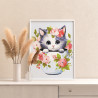 4 Котенок в чашке с цветами Животные Коты Кошки Весна Для детей Детская Раскраска картина по номерам на холсте