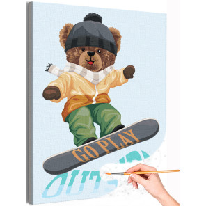 1 Мишка на сноуборде Животные Медведь Фильмы Зима Спорт Для детской Раскраска картина по номерам на холсте