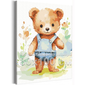 Медвежонок на природе Животные Медведь Лето Для детей Детская 80х100 Раскраска картина по номерам на холсте