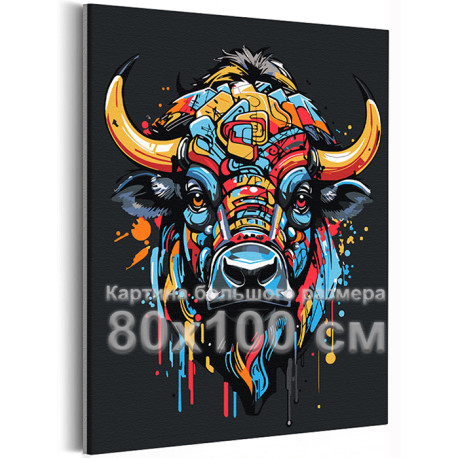 Яркий красочный бык Животные Абстракция Для мужчин 80х100 Раскраска картина по номерам на холсте