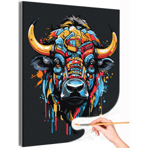 1 Яркий красочный бык Животные Абстракция Для мужчин Раскраска картина по номерам на холсте