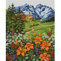 Альпийский пейзаж Алмазная мозаика на подрамнике Цветной