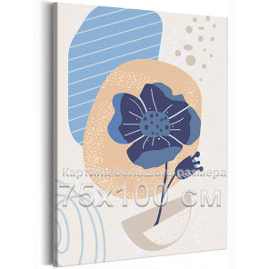 Натюрморт с синими листьями и цветами 3 Для триптиха Минимализм Абстракция Легкая Интерьерная Стильная 75х100 Раскраска картина 