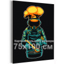 Космонавт повар Космос Люди Для детей Для мальчиков Для девочек Для кухни Черная 75х100 Раскраска картина по номерам на холсте