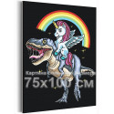Единорог пегас на динозавре Мифология Животные Детские Для детей 75х100 Раскраска картина по номерам на холсте