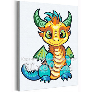 Яркий дракон удачи Животные Символ года Новый год Для детей Детская Легкая 60х80 Раскраска картина по номерам на холсте