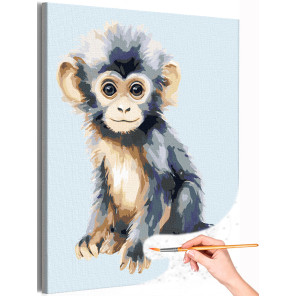 1 Маленькая обезьяна Животные Шимпанзе Малыш Для детей Детская Раскраска картина по номерам на холсте
